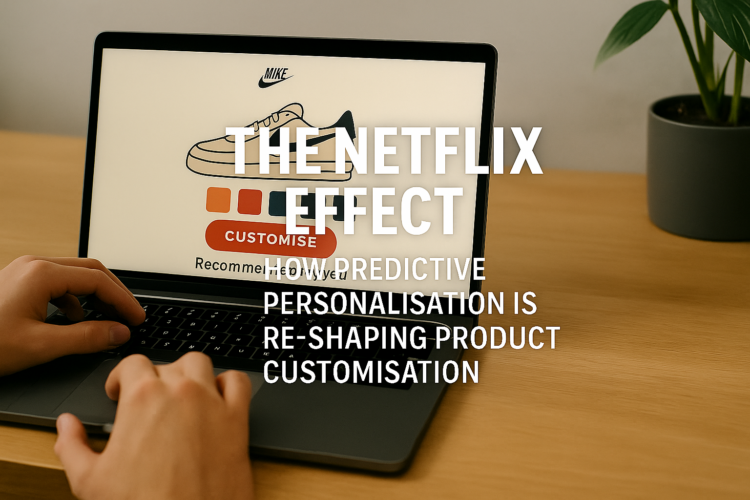Person using a Nike sneaker customisation tool on a laptop screen with Netflix-style recommendations