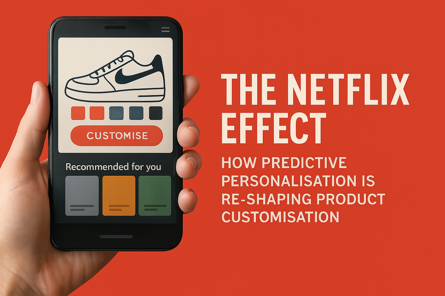 Hand holding phone displaying Nike shoe customisation tool with personalised product recommendations
